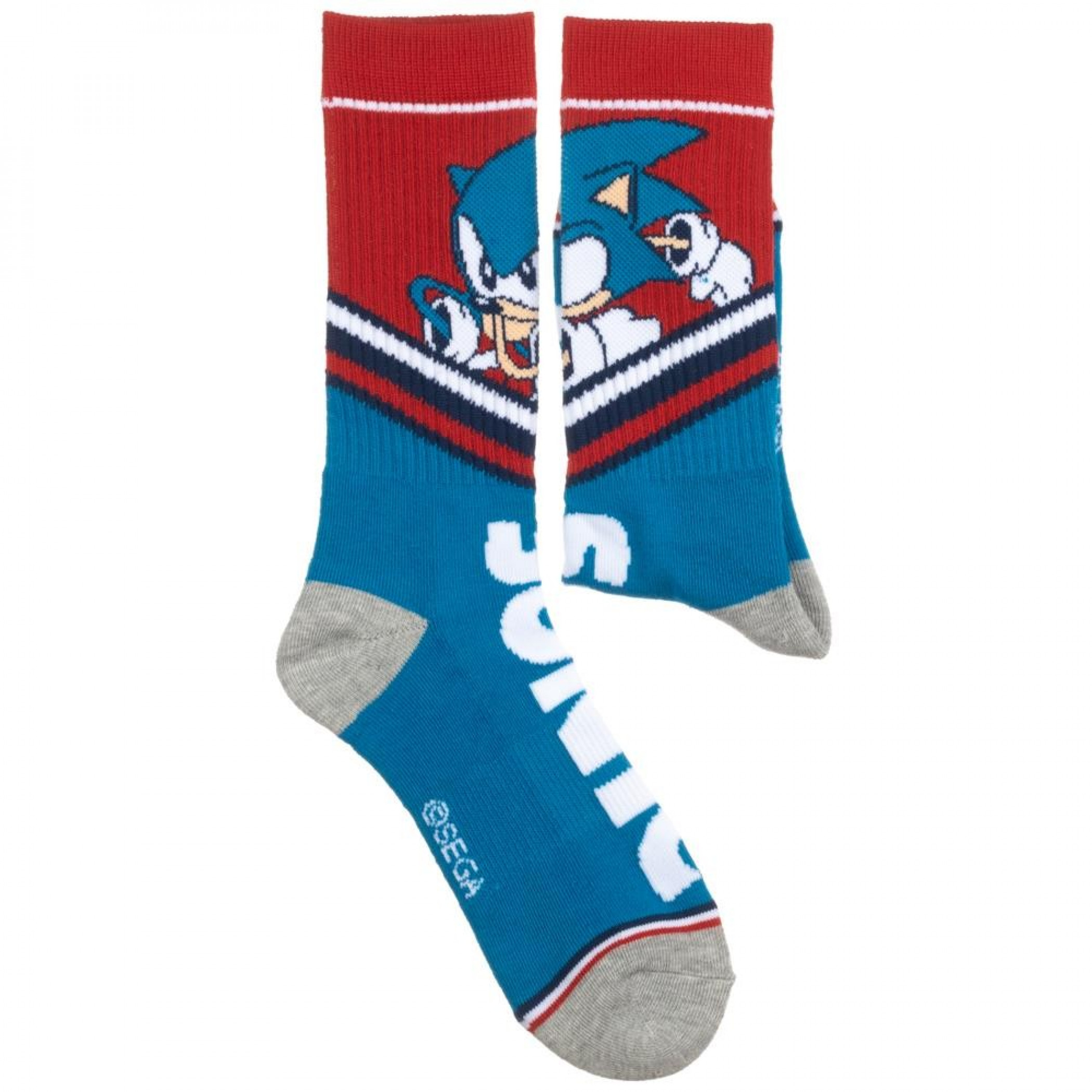 Sonic Blue and Red Athletic Crew Socks